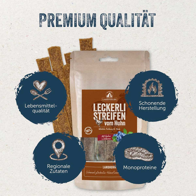 Lakefields Manufaktur Hundeleckerli Streifen vom Huhn Fleischsnacks