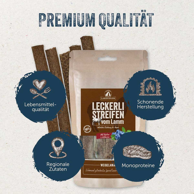 Lakefields Manufaktur Hundeleckerli Streifen vom Lamm Fleischsnacks