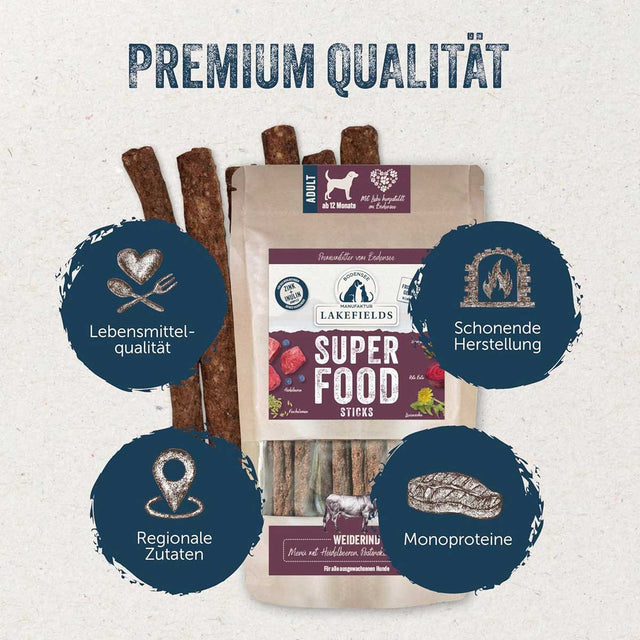 Lakefields Manufaktur Hundeleckerli SUPERFOOD Sticks Weiderind Fleischsnacks