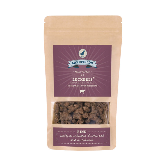 Lakefields Manufaktur Hundeleckerli Trockenfleisch Leckerli Rind, 150g Fleischsnacks