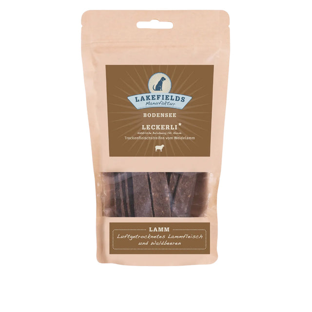 Lakefields Manufaktur Hundeleckerli Trockenfleischstreifen Lamm, 150g Fleischsnacks