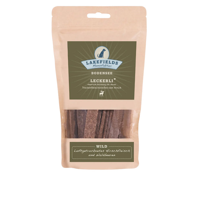 Lakefields Manufaktur Hundeleckerli Trockenfleischstreifen Wild, 150g Fleischsnacks
