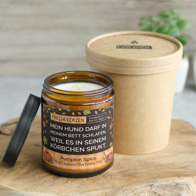 mysoy Duftkerzen Manufaktur Duftkerze „Mein Hund darf in meinem Bett schlafen“, Pumpkin Spice Duftkerze