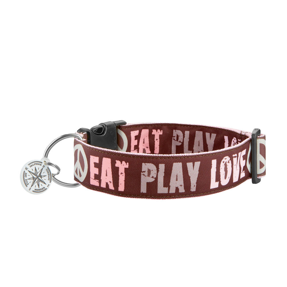 Saltydog Segeltuch-Halsband Peace Love Happyness, Choco - Rose