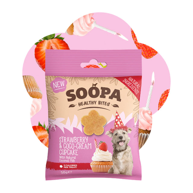 Soopa Hundeleckerli Healthy Bites, Strawberry & Coco-Cream Cupcake Hundeleckerli