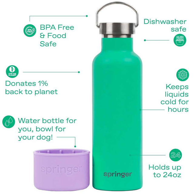 Springland Pets Dog & Me Travel Bottle, Green/Lilac 710 ml Trinkflasche