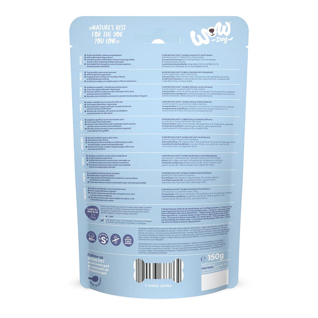 Wow Hundeleckerli Superfood Soft Cubes – Huhn mit Pastinake, 150g Hundeleckerli