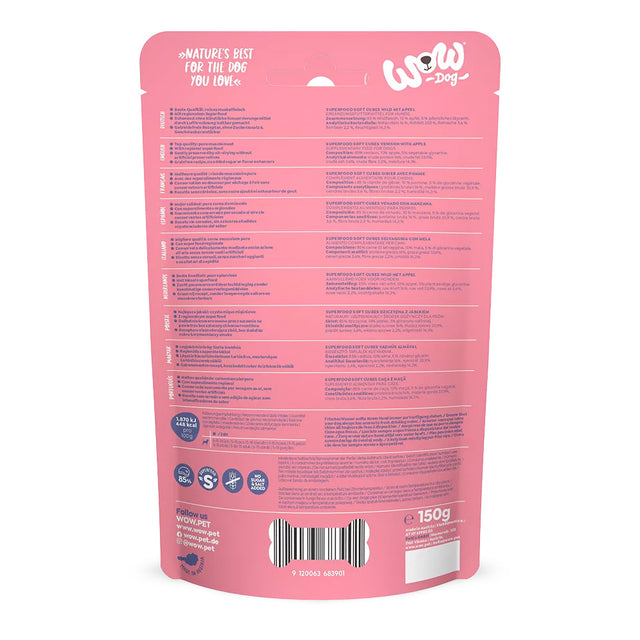 Wow Hundeleckerli Superfood Soft Cubes – Wild mit Apfel, 150g Hundeleckerli