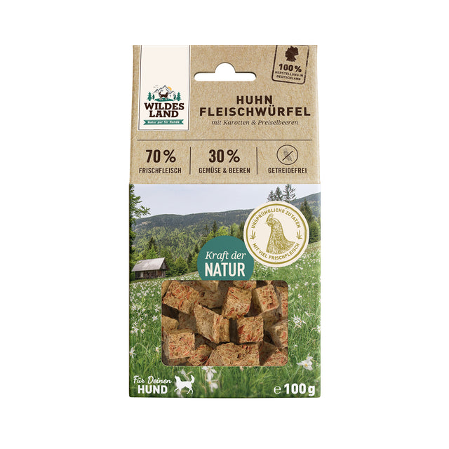 Wildes Land Fleischwürfel Huhn, 100g Fleischsnacks
