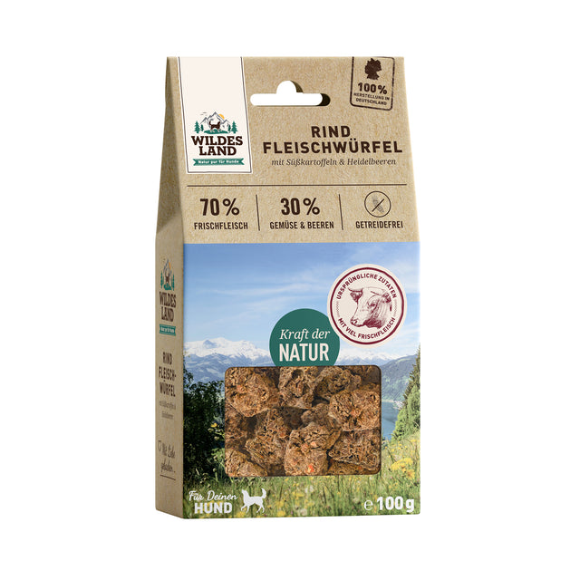 Wildes Land Fleischwürfel Rind, 100g Fleischsnacks