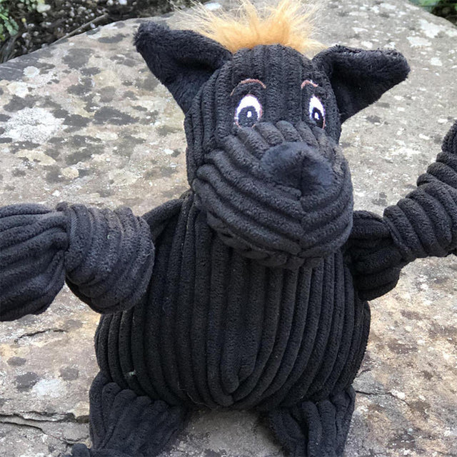HuggleHounds Hundespielzeug Knottie | Black Dog Stoffspielzeug