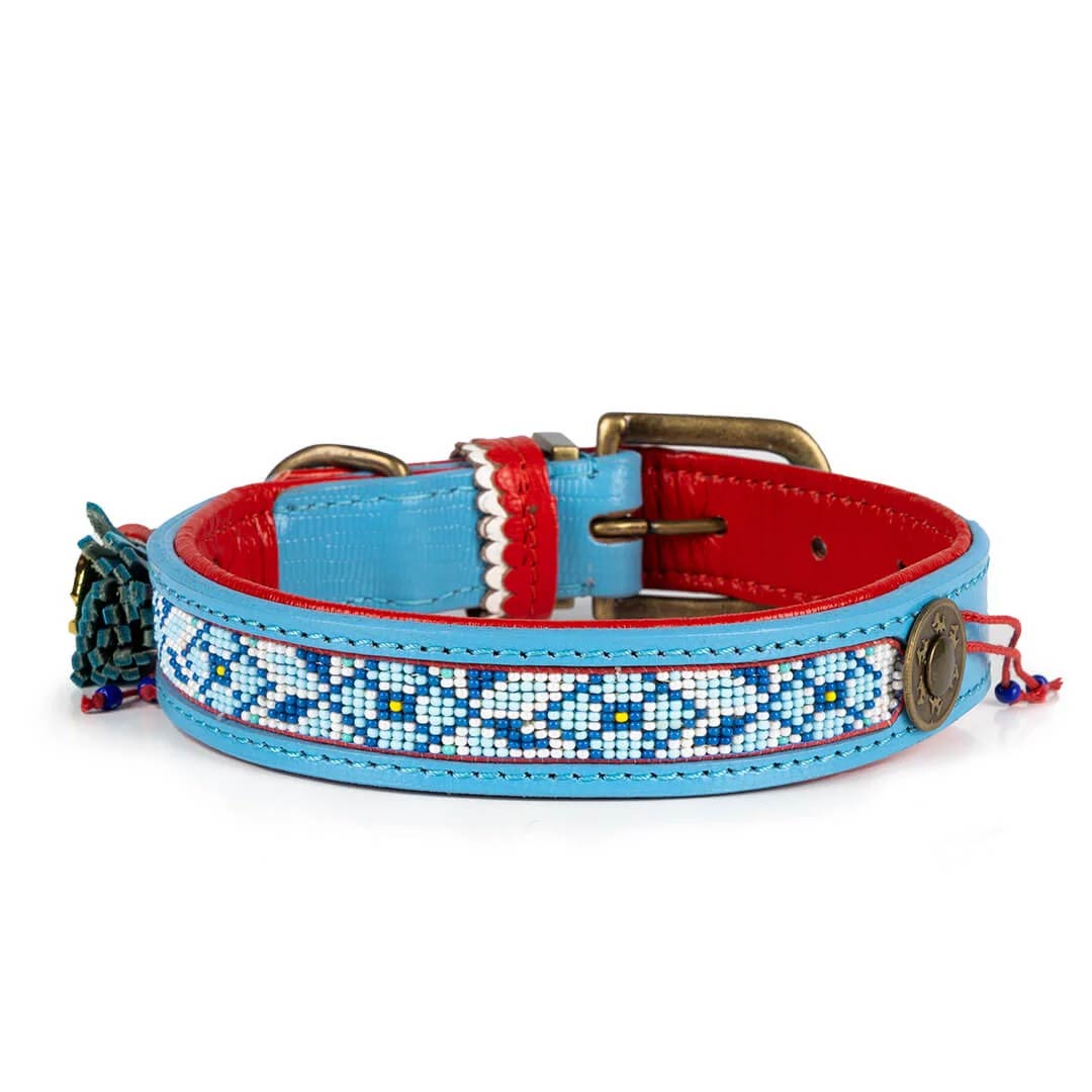 Dog With A Mission Hundehalsband – Buntes Boho-Halsband Aus Weichem Leder, Größe S, 2 Cm Breit