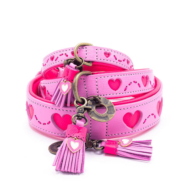 Dogs My Love Hundehalsband Mit Strasssteinen – Echtleder, Rosa, Verstellbar 16,5-20,3 Cm