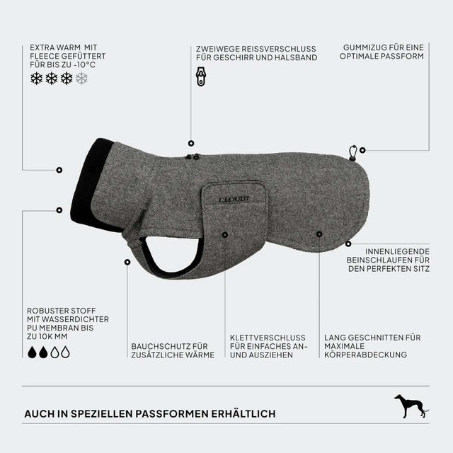 Cloud7 Hundemantel Brooklyn Long, Tweed Black Hundewintermantel