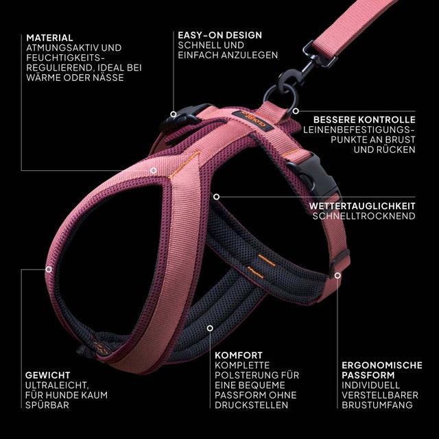 Hundegeschirr Y-1-Aktiv Air-Mesh, Aubergine/Soft Rose