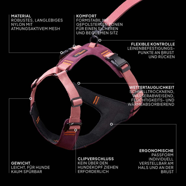 Hundegeschirr Y-2 Aktiv Cordura, Aubergine/Soft Rose