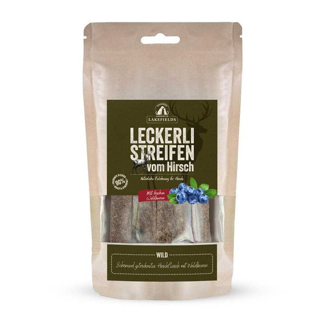 Lakefields Manufaktur Hundeleckerli Streifen vom Hirsch Fleischsnacks