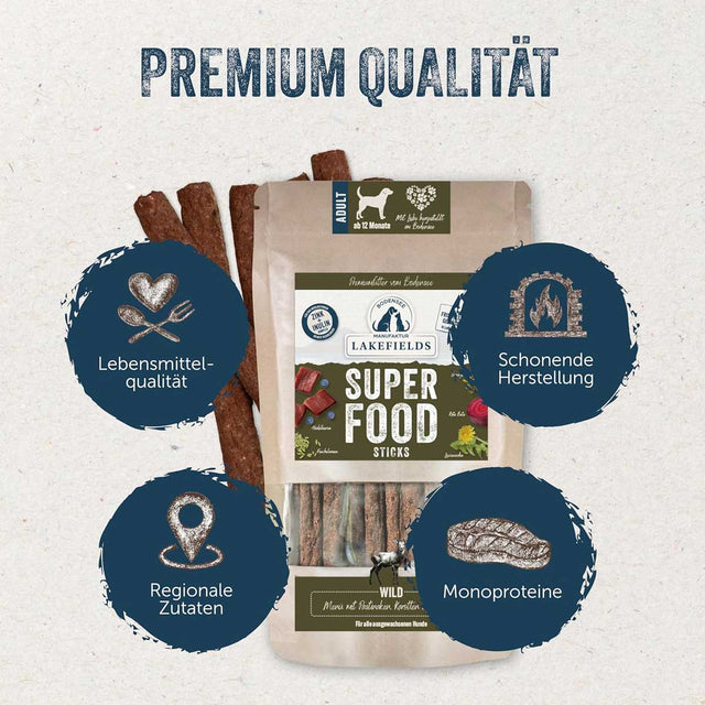 Lakefields Manufaktur Hundeleckerli SUPERFOOD Sticks Wild Fleischsnacks