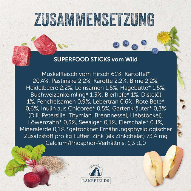 Lakefields Manufaktur Hundeleckerli SUPERFOOD Sticks Wild Fleischsnacks