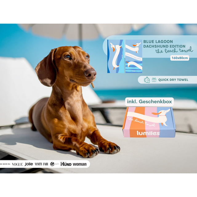 lumiies The Beach Towel – Dackel, Blue Lagoon (80x160 cm) Hundehandtuch
