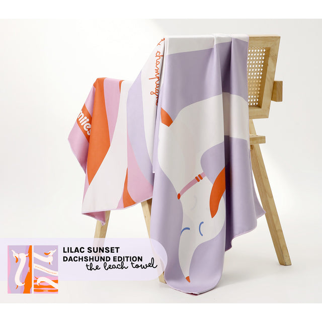 lumiies The Beach Towel – Dackel, Lilac Sunset (80x160 cm) Hundehandtuch