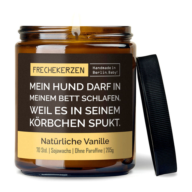 Duftkerze „Mein Hund darf in meinem Bett schlafen ...“, Natürliche Vanille