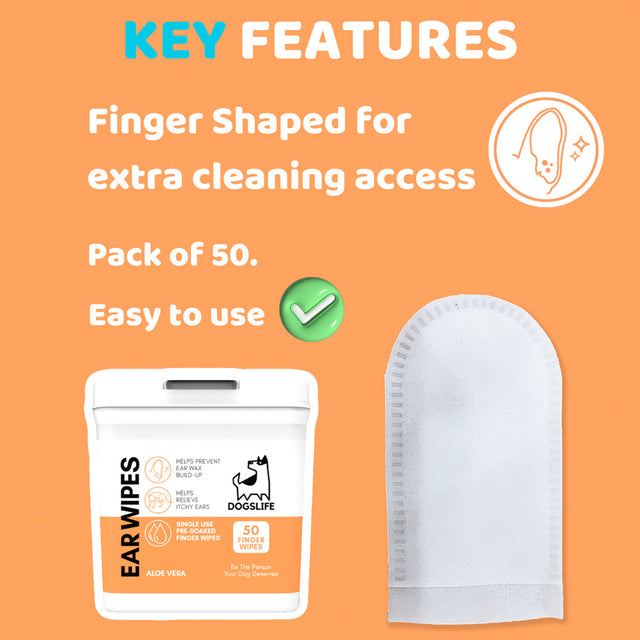 OurDogsLife Ear Wipes Aloe Vera, 50 Stück Ohrenpflege