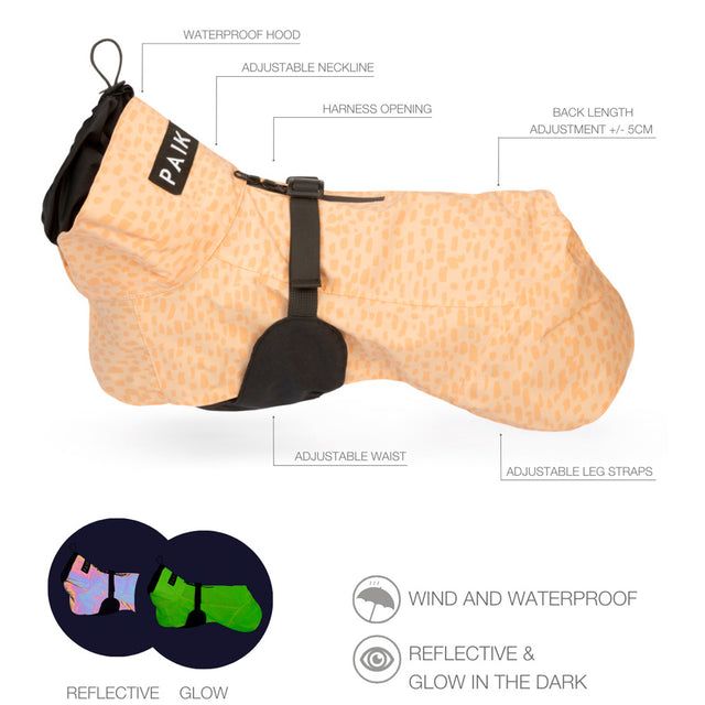 PAIKKA Reflektierender Hunderegenmantel 2.0, Pfirsich Hunderegenmantel