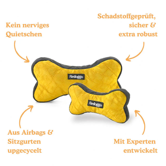 Redoggo Hundespielzeug Knochen, Gelb-Schwarz Stoffspielzeug