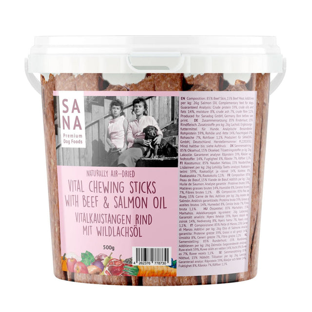 SANADOG Vitalkaustange Rind mit Wildlachsöl, 500g Kauartikel