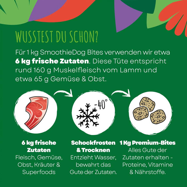 SmoothieDog Smoothie Bites, gefriergetrockneter Snack, Lamm Fleischsnacks